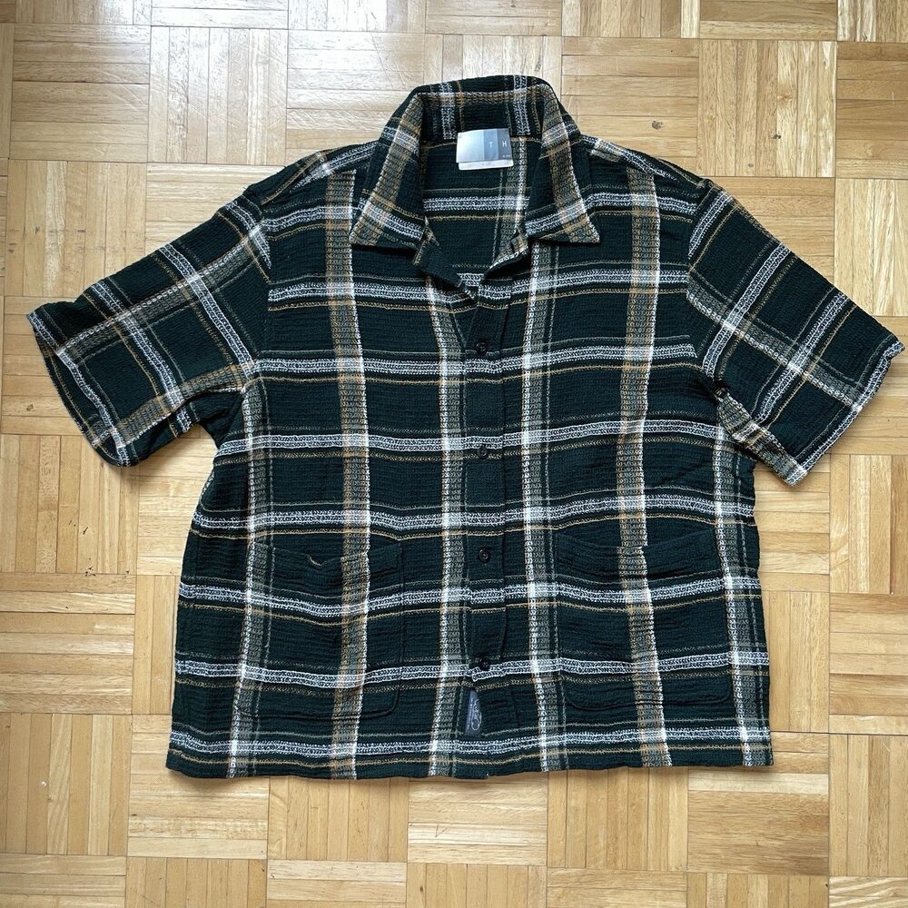 KITH SS23 Kith Shadow Plaid Boxy Collared Overshirt Mens XL Green Crochet